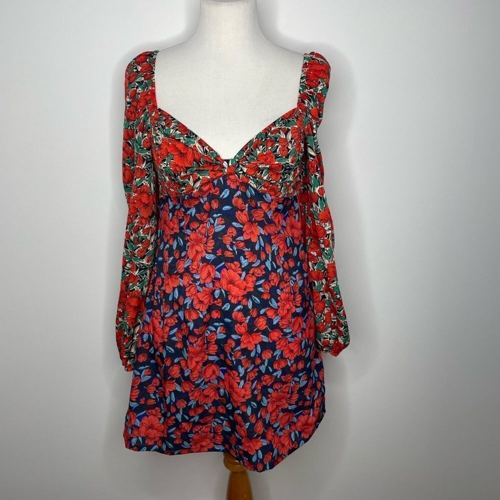 Nasty Gal- Red, Green, Black Steal the Show Floral Mini Dress